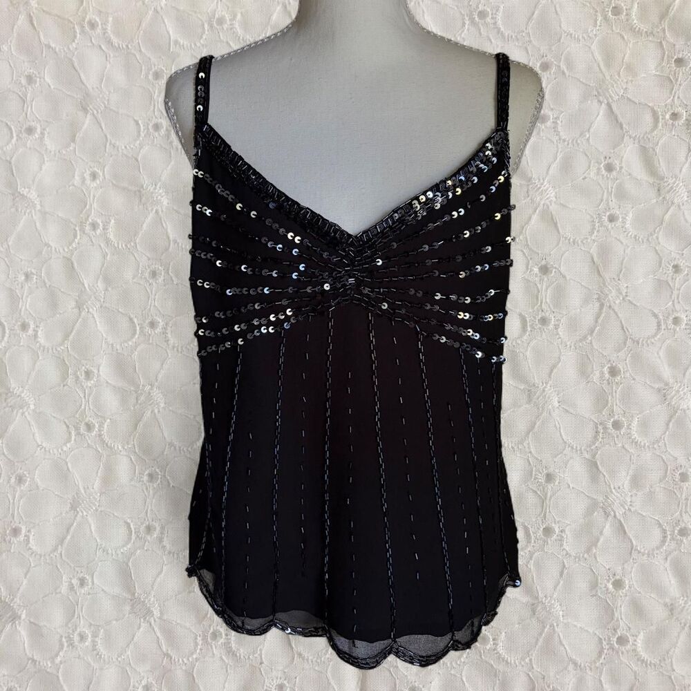 Vintage 90s/Y2K Newport News Black Sequin Beaded Cami Top
